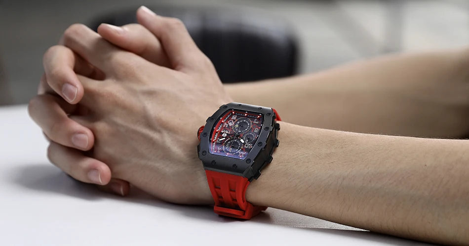 Reloj TSAR BOMBA para hombre, marca de lujo, diseño tonneau, impermeable, de acero inoxidable, reloj de pulsera de moda rectangular para hombre