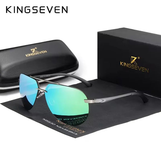 KINGSEVEN Aluminum Magnesium Polarized Rimless Lens Sunglasses For Men High Definition Retro Women Eyewear Oculos de sol