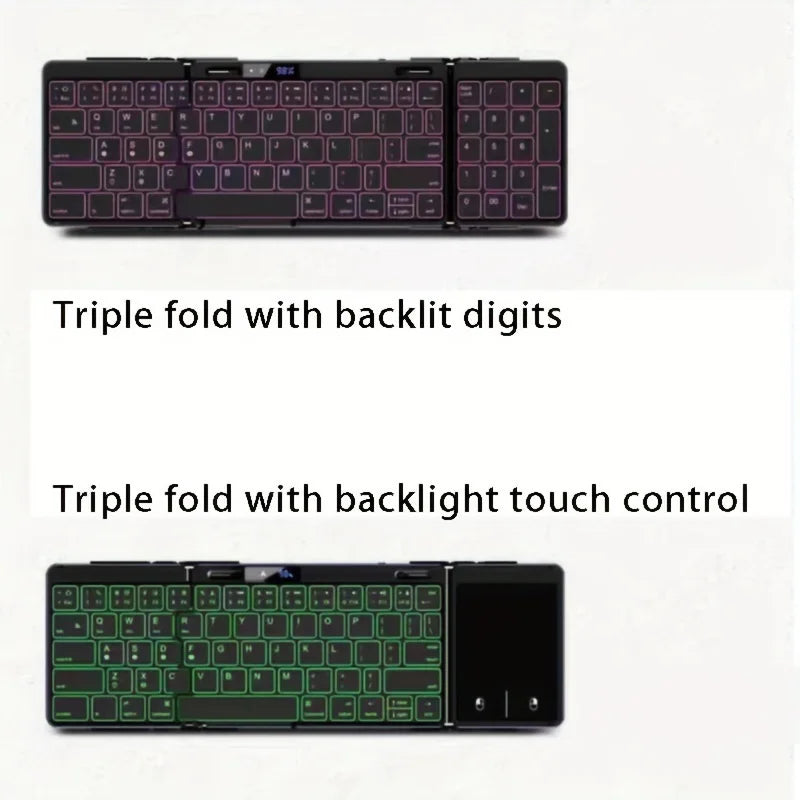 Wireless Folding Keyboard with Backlight RGB Foldable Bluetooth Keyboard with Touchpad Travel Keyboard for iOS Android Mac OS