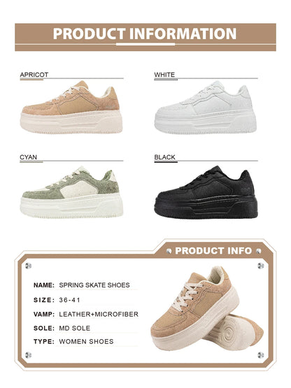 Baasploa Women Platform Sneakers Fashion Leather Casual Thick Soled Shoes for Women Comfort White Skateboarding Shoes Non-Slip