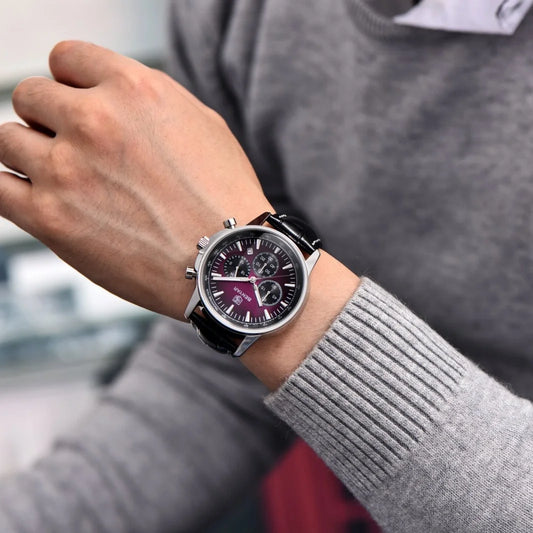 Relógio de luxo para homem Benyar – Cronógrafo com data, bracelete em pele, estanque, luminescente, estilo desportivo e militar, relógio de quartzo