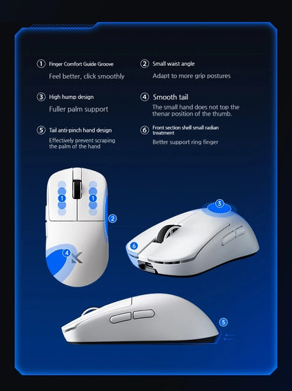 MCHOSE L7 Ultra+ Ratón de mano mediano-grande para gaming y e-sports Paw3950, inalámbrico de tres modos, ligero, de oficina, con doble accionamiento para ordenador