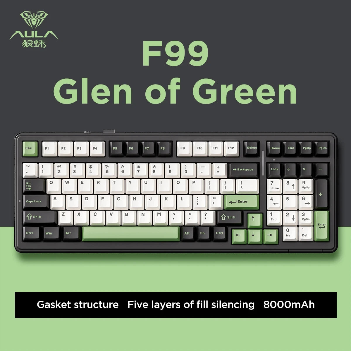 Teclado mecánico AULA F99 Bluetooth 5.0/2.4G inalámbrico/con cable, teclado gaming con montaje gasket de 99 teclas, personalizable