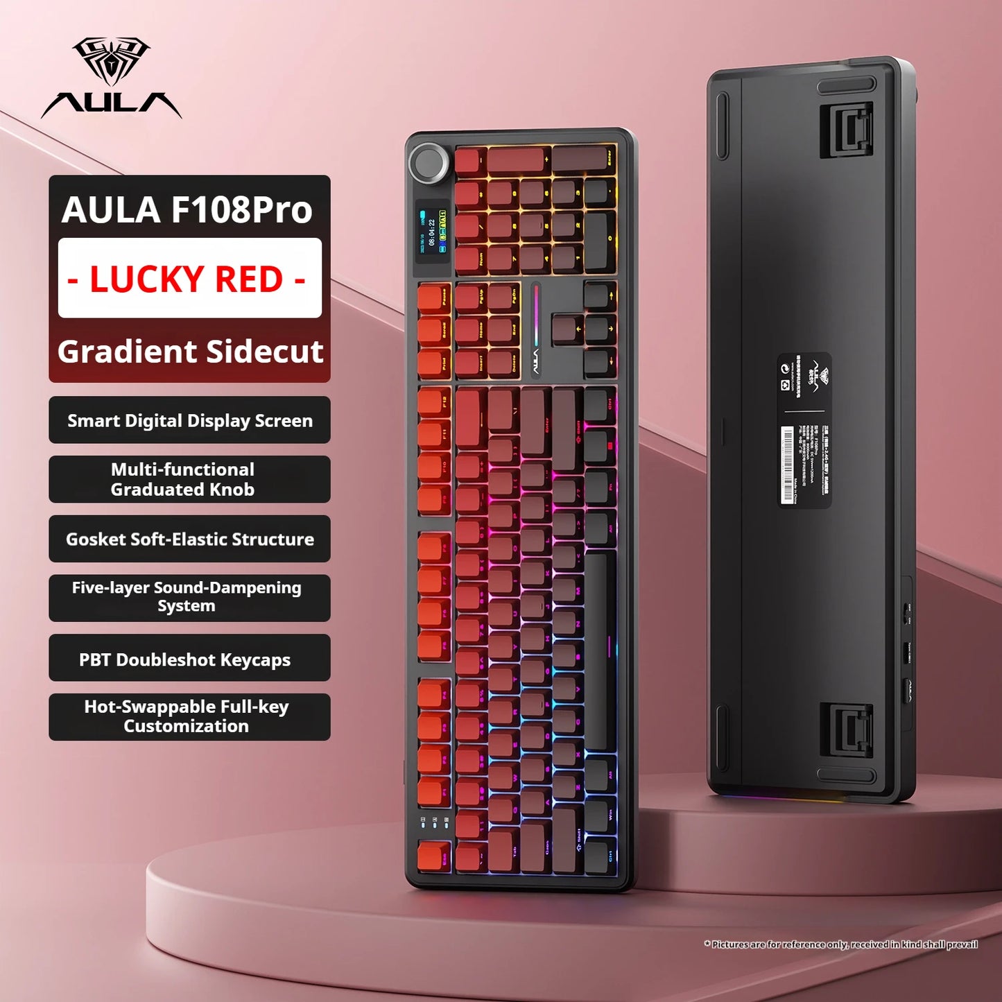 Teclado mecánico AULA F108 PRO personalizado con diseño 100%, retroiluminación RGB, Bluetooth inalámbrico, interruptor HiFi para gaming