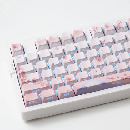 Juego de teclas Sakura Pink con grabado lateral, PBT translúcido, 127 teclas para switches MX y teclados mecánicos 60/84/90/104/108