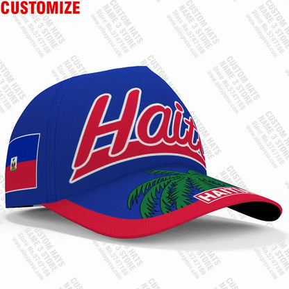 Casquette de baseball personnalisée « Haïti » avec nom, numéro et logo d'équipe – Hti – Pays – Voyage – Nation française – Drapeau de la République d'Haïti