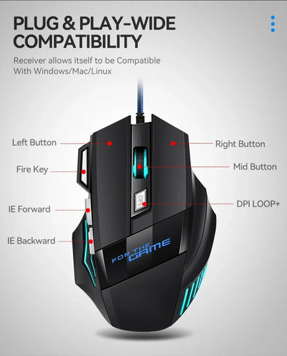 Ratón gaming con cable USB G6, 7 botones con rueda de desplazamiento, 5500DPI ajustables, óptico y ergonómico, para e-sports, portátil, PC y Xiaomi