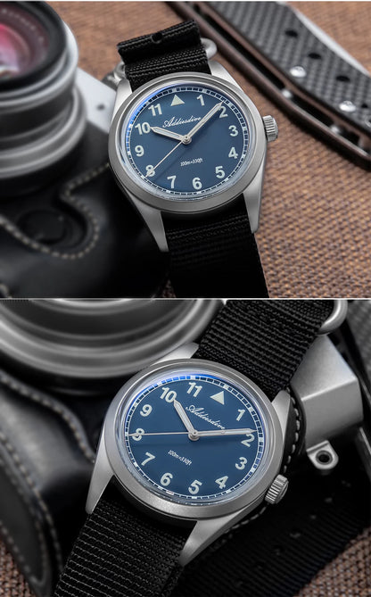 Reloj analógico para hombre ADDIESDIVE de 36mm con cristal de espejo abombado, resistente al agua 100m, luminoso, reloj de cuarzo sencillo para hombre con correa de nailon