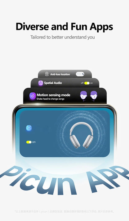 Cuffie wireless Picun F8MAX ANC, cancellazione attiva del rumore ibrida 59dB, audio spaziale, auricolari Bluetooth 6.0, headset over-ear 180H