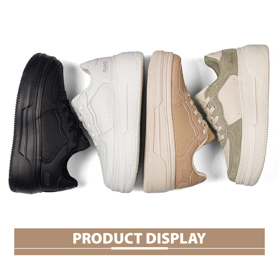 Baasploa Women Platform Sneakers Fashion Leather Casual Thick Soled Shoes for Women Comfort White Skateboarding Shoes Non-Slip