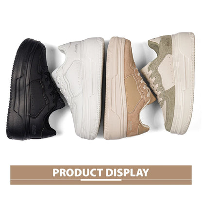 Baasploa Women Platform Sneakers Fashion Leather Casual Thick Soled Shoes for Women Comfort White Skateboarding Shoes Non-Slip