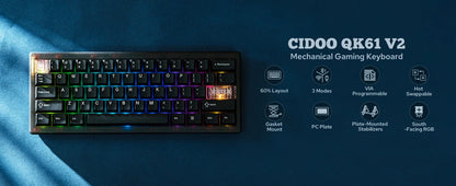 CIDOO QK61 V2 VIA-Programmable 60% Gasket Structure Wired/2.4GHz Wireless/Bluetooth Compact Keyboard with South-Facing LEDs