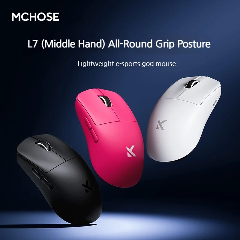 MCHOSE L7 Ultra+ Ratón de mano mediano-grande para gaming y e-sports Paw3950, inalámbrico de tres modos, ligero, de oficina, con doble accionamiento para ordenador
