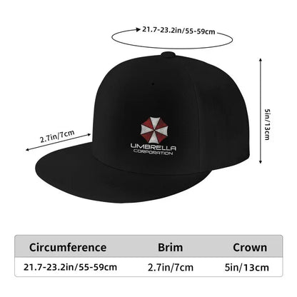 Umbrella Corporation Flat Bill Hats for Men Snapback Skull Hats Black Hat for Teens Boys Skateboard Hats Hip Hop Baseball Cap