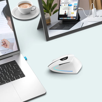Ratón inalámbrico Bluetooth vertical de doble modo, silencioso y recargable para gaming, compatible con Win, Mac OS, portátil y ordenador