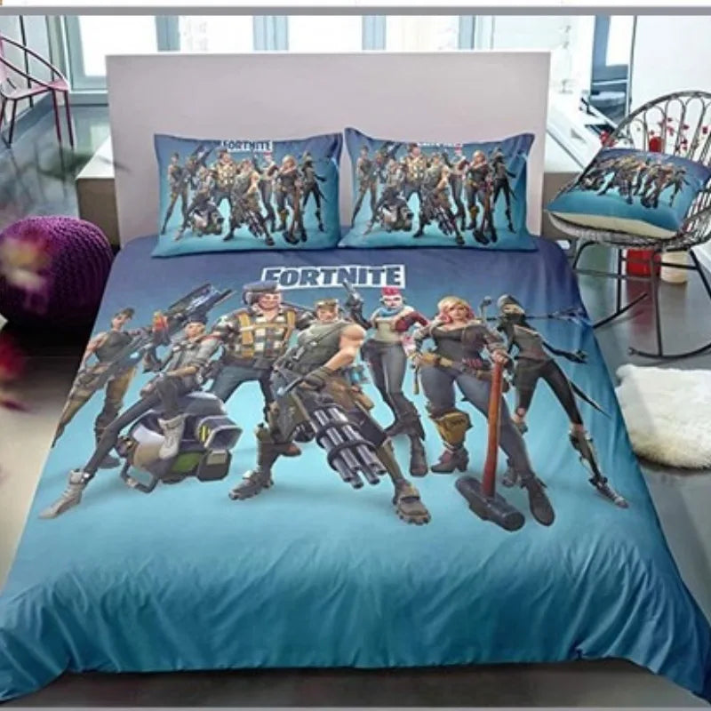 Juego de cama Fortnite de 3 piezas, ropa de cama para dormitorio con estampado 3D, diseño de videojuego y dibujos animados, funda nórdica y funda de almohada decorativas, regalo de cumpleaños