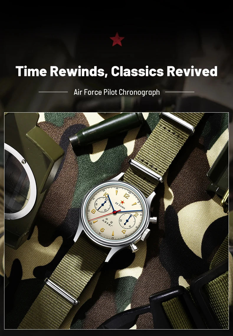 Relógio mecânico masculino Seagull 1963 International Edition Pilot Clock ST1901, cronógrafo retro de pulso, aviação da Força Aérea, novo