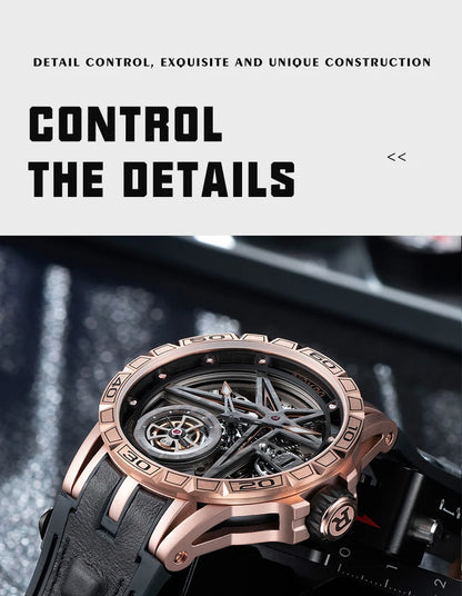 OBLVLO Mens Luxury Machinery Skeleton Dial Mechanical Automatic Watch Analog White Rubber Band Military Watch RD-901