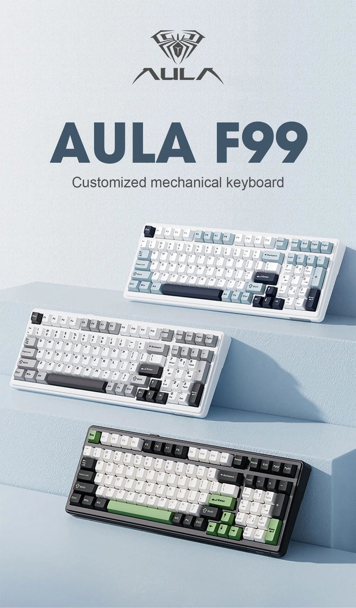 Teclado mecánico AULA F99 Bluetooth 5.0/2.4G inalámbrico/con cable, teclado gaming con montaje gasket de 99 teclas, personalizable