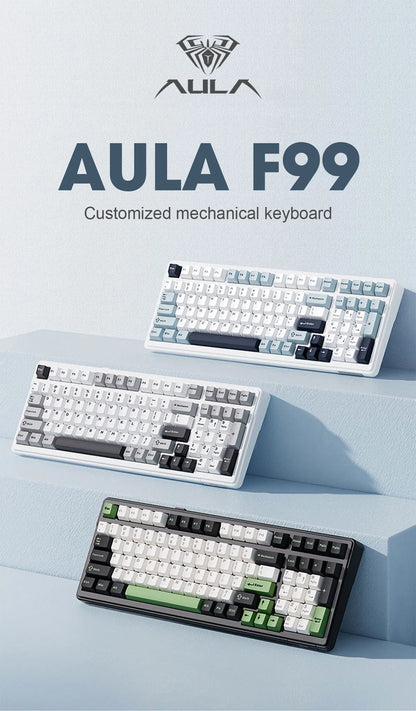 Teclado mecánico AULA F99 Bluetooth 5.0/2.4G inalámbrico/con cable, teclado gaming con montaje gasket de 99 teclas, personalizable