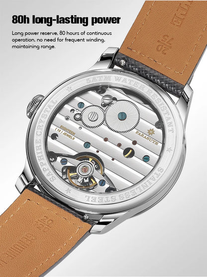 Orologio da uomo FARASUTE NEW Machinery con quadrante salmone, movimento meccanico manuale ST17, piccoli secondi e bracciale vintage Bonklip
