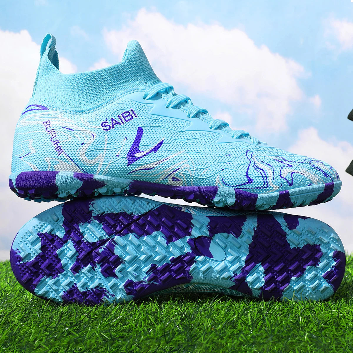 Chaussures de football TF pour adultes, économiques, en tissu PU mélangé, crampons en caoutchouc durables, antidérapantes, pour les passionnés de football amateur.