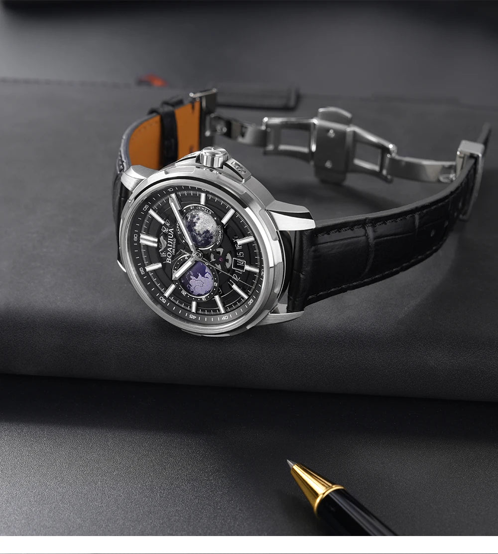 BORIAGE(BOAIJIUA) Orologio meccanico da uomo completamente automatico, design originale, impermeabile e luminoso