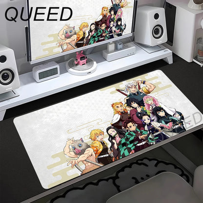 Alfombrilla de escritorio para ordenador y teclado, alfombrilla de ratón anime chica kawaii, 900x400mm, goma antideslizante, Demon Slayers XL