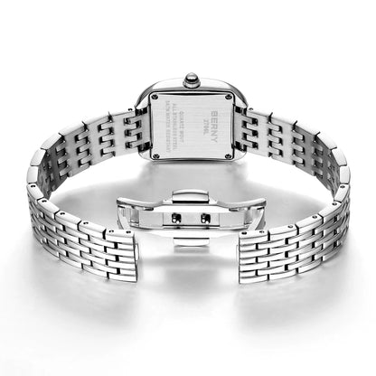 BERNY Luxury Brand Women's Watch New In High Quality S/S Square Ladies Quartz Watches Fashion Elegant Business Wristwatch