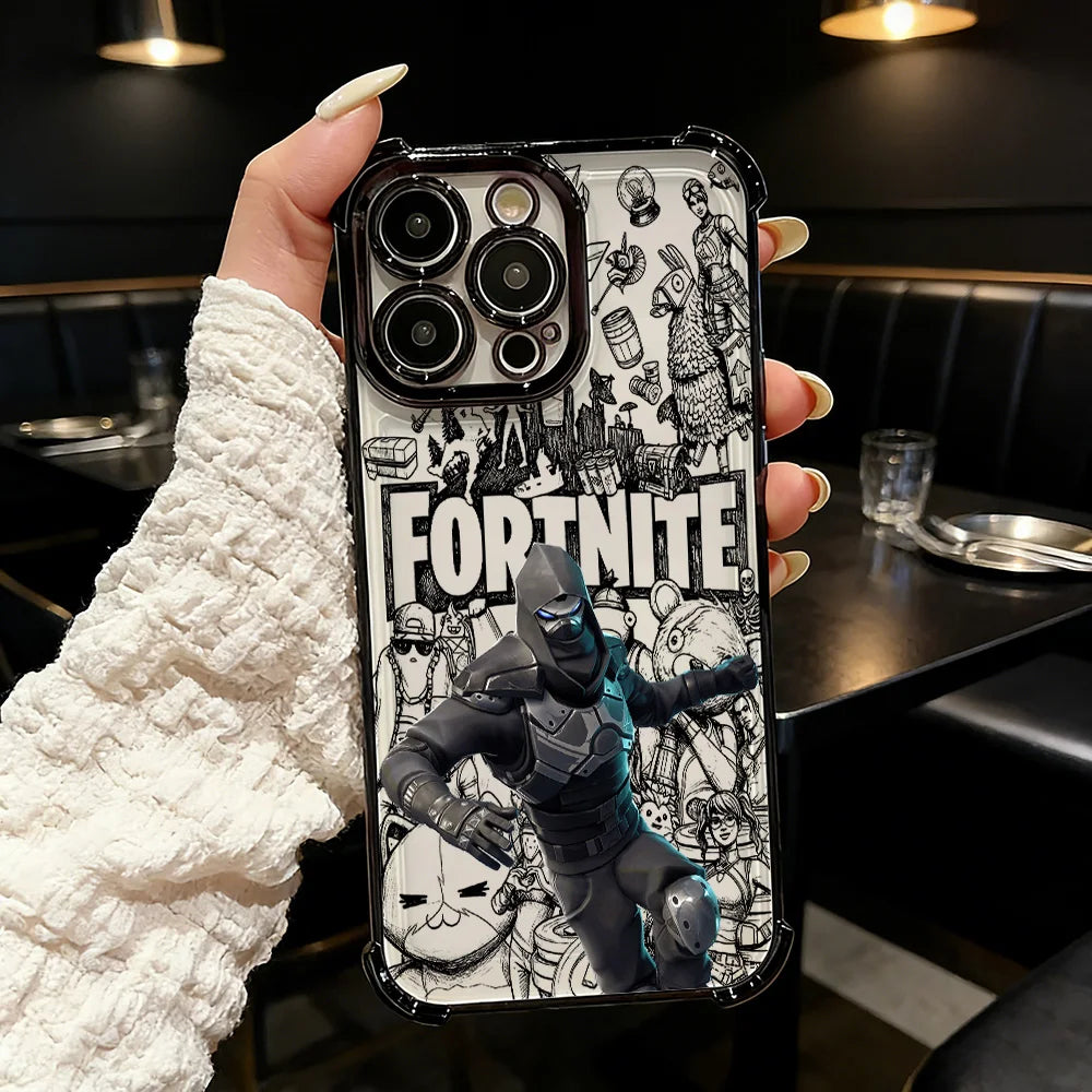 Funda de teléfono FortniteS popular con acabado metalizado para iPhone 17 17e 16e 16 15 14 13 12 11 Pro Max X XR XSMax 7 8 Mini Air Plus anticaídas