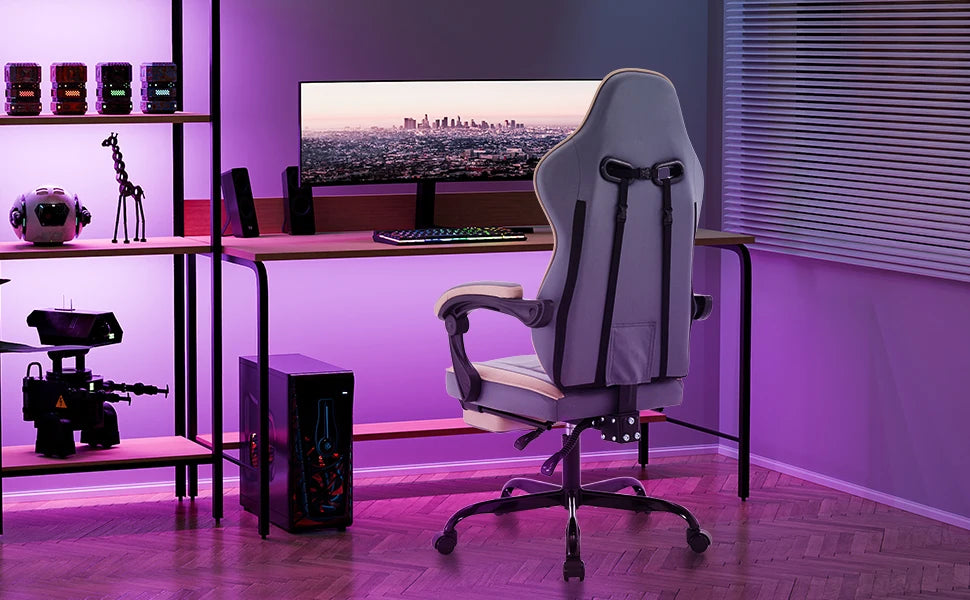Silla gaming WOTSTA con reposapiés, silla para gamers ergonómica con cojín lumbar, reposacabezas y altura ajustable para ordenador