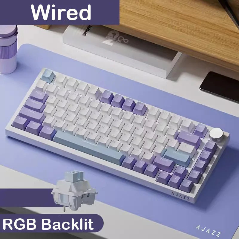 AJAZZ AK820  Mechanical Keyboard 70% Compact Layout/RGB Lighting/Hot-swappable Switches,with Wired,Wireless,and Bluetooth