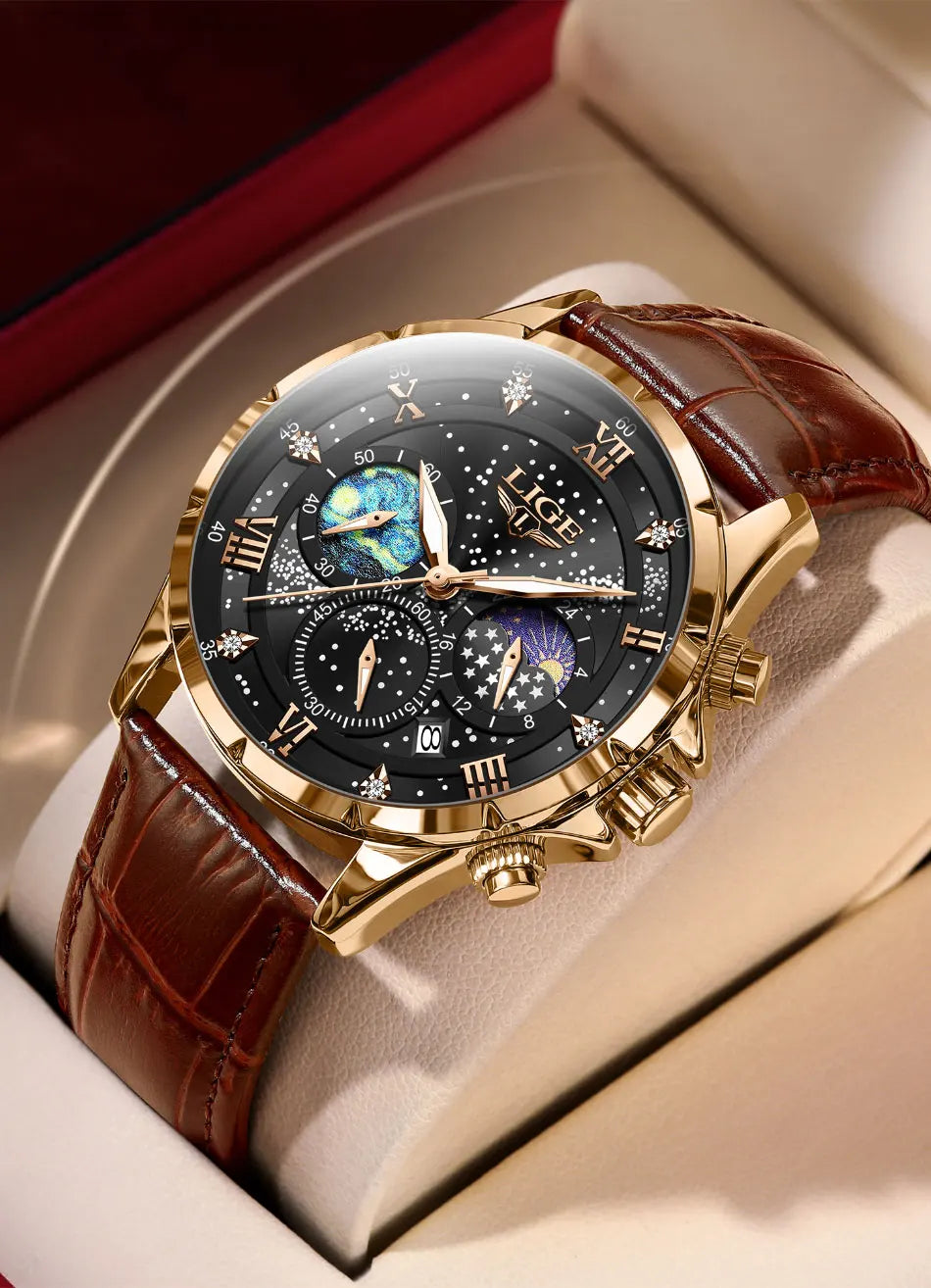 New LIGE Watches Mens Top Brand Luxury Casual Leather Quartz Men's Watch Business Clock Male Sports Waterproof Date Chronograph