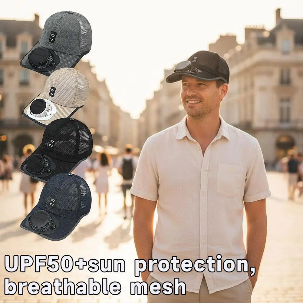 Breathable Sun Hat — Solar Fan, USB Charging