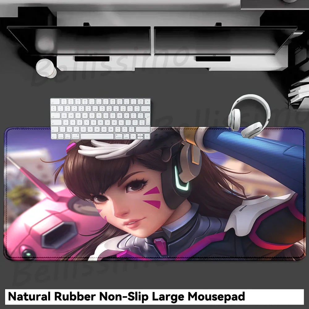 Accesorios Gaming O-Overwatch D-D.va Alfombrilla de Ratón Grande, Alfombrilla para Teclado y Ratón PC, Deskmat XXL Extendida, Alfombrilla Gamer