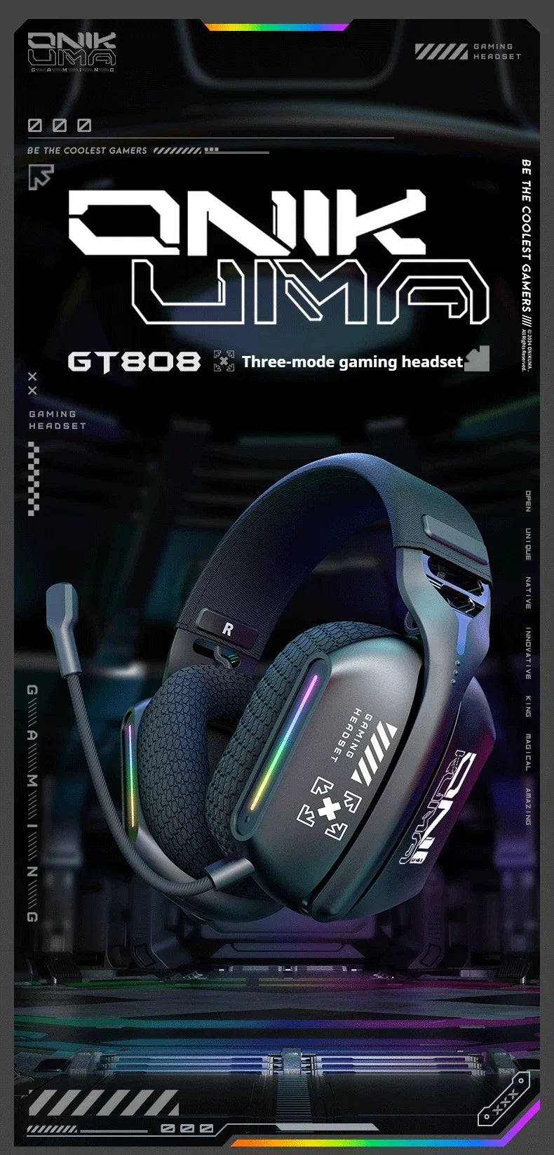 Auriculares gaming inalámbricos ONIKUMA GT808 2.4G/Bluetooth/cableados de 3 modos, circumaurales, con micrófono con cancelación de ruido para PC PS4 PS5