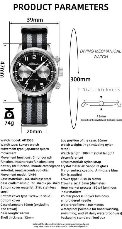 Reloj para hombre ADDIESDIVE 2025 New Panda Eye, retro de lujo, cuarzo VK64, cronógrafo deportivo, impermeable 100M, luminoso