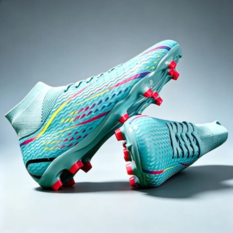 Chaussures de football à tige haute AG FG, respirantes, en PU et mesh, avec crampons TPU complets, antidérapantes, pour protéger la cheville lors des compétitions sur herbe intense.