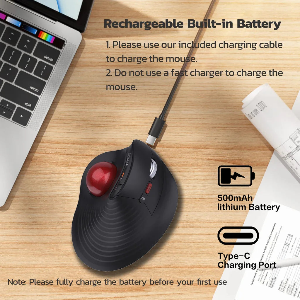 JOMAA Speed Roller Trackball Mouse Wireless Thumb-Control Mouse Slient Click Rechargeable Ergonomic Trackball Mouse