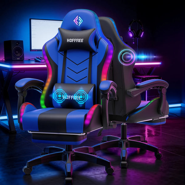 300lbs RGB LED Gaming Chair with Wireless Speakers, Ergonomic Massage Gaming Chair with Footrest, Reclining Computer Gaming Chair for Adults