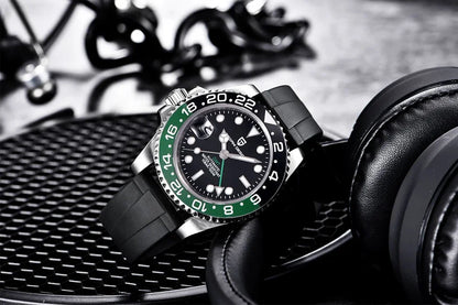 Orologio PAGANI DESIGN GMT 40MM da uomo, di lusso, con vetro zaffiro AR, movimento meccanico automatico, lunetta in ceramica, impermeabile 100M, idea regalo