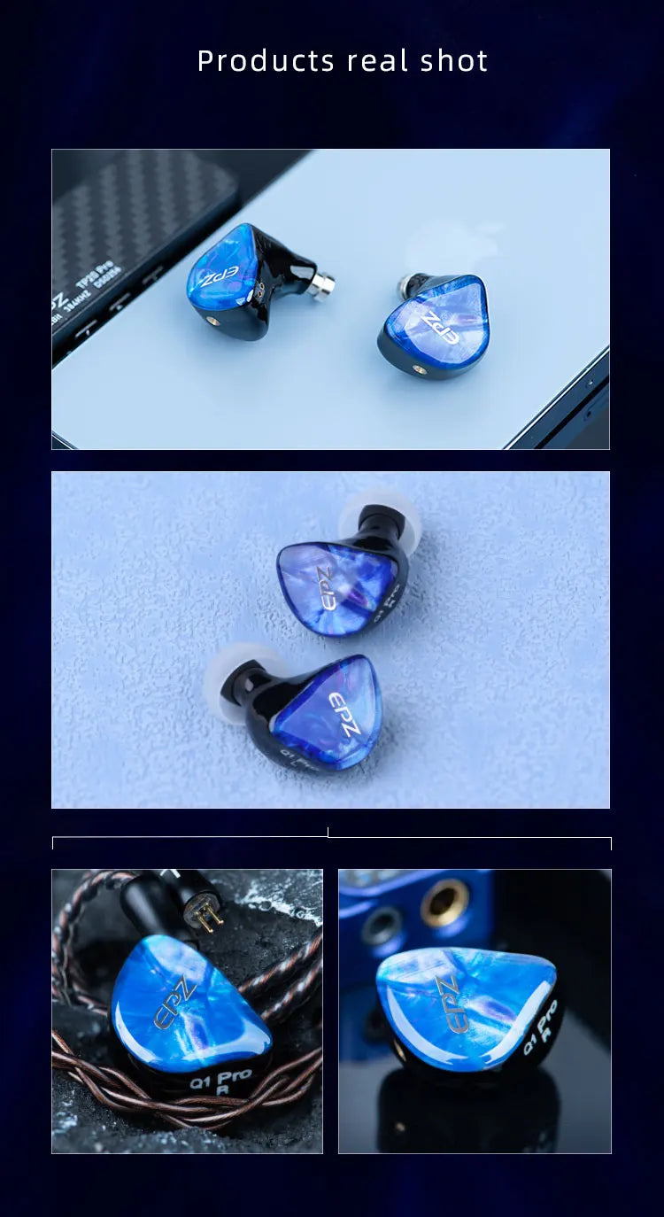 EPZ Q1 Pro Yunshuilan Wired HiFi Bass Earbuds IEM Gaming Earphones with Mic, 10mm Dual Magnetic Driver, Detachable 0.78mm 2-Pin Cable