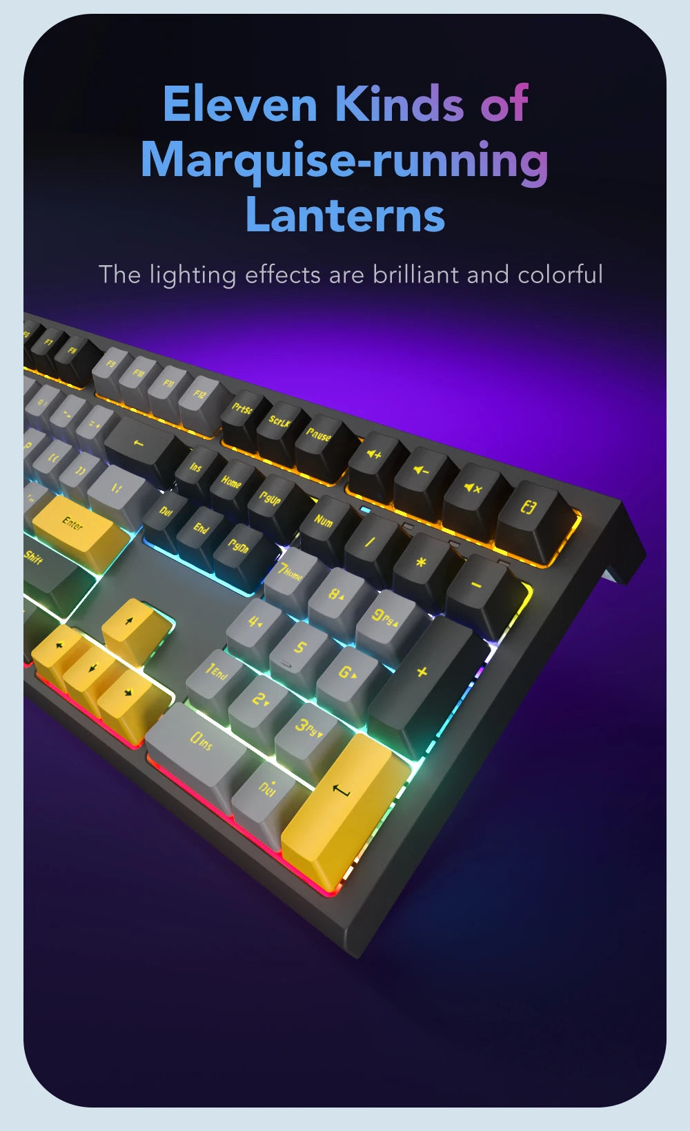 Tastiera meccanica da gaming cablata a 108 tasti con retroilluminazione RGB | Chip da gaming | Bassa latenza | Anti-ghosting | per gamer PC Win/Mac