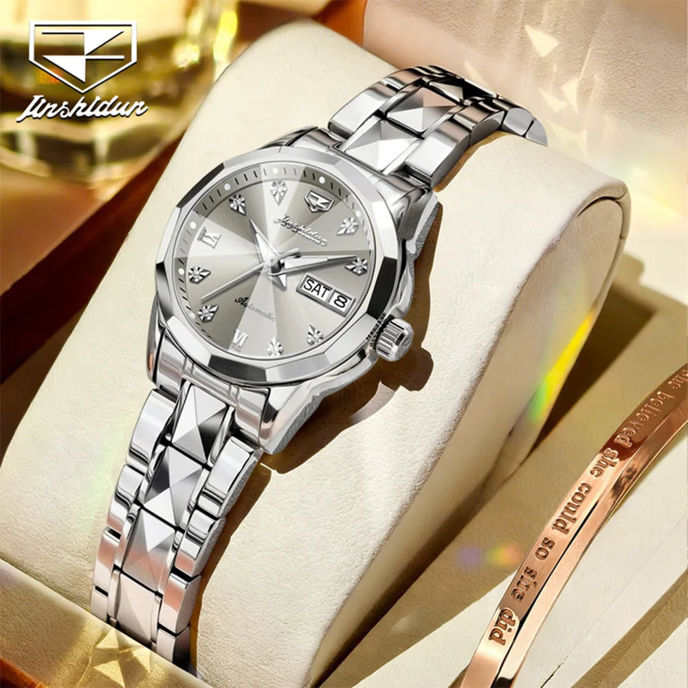 JSDUN 8995 Women Watch Mechanical Watch Waterproof Week Date Ladies Watch High Quality Luxury Original Tungsten Steel Clock