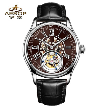 aesop Men's Watch Automatic Movement Mechanical Tourbillon Watch Skeleton Design Stainless Steel Case Waterproof Men's Watch 202