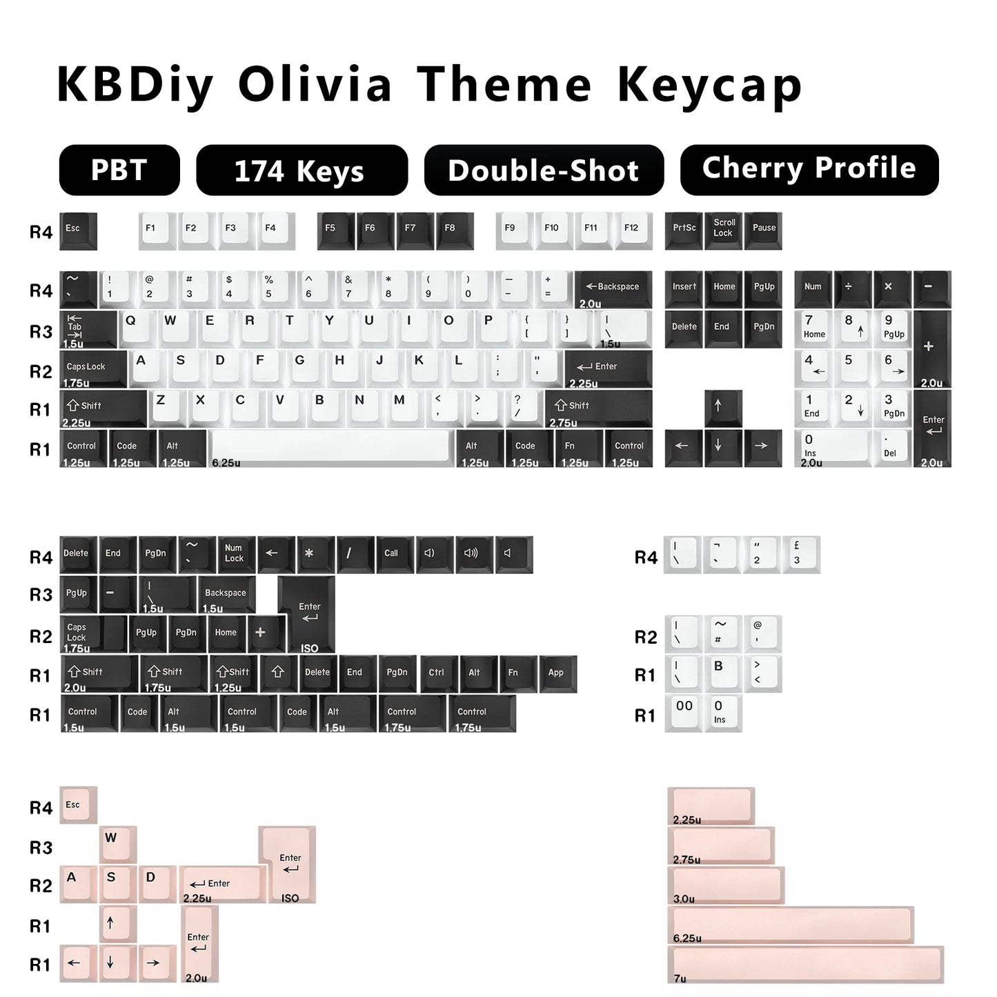 KBDiy 174 teclas/set teclas PBT GMK Apollo Double Shot minimalistas perfil ISO Cherry para teclado mecánico gaming, compatibles con MX