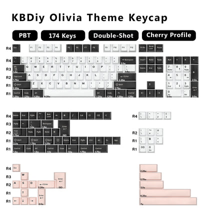 KBDiy 174 teclas/set teclas PBT GMK Apollo Double Shot minimalistas perfil ISO Cherry para teclado mecánico gaming, compatibles con MX