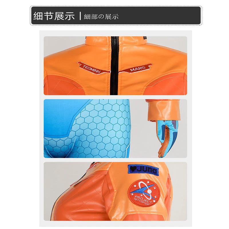 Disfraz de cosplay de Juno de Overwatch 2, set completo con peluca y traje, ropa de heroína de apoyo, atuendo de Halloween y carnaval para mujeres y niñas Juno Teo Minh