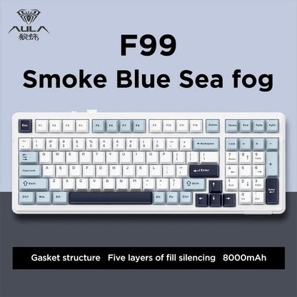 Teclado mecánico AULA F99 Bluetooth 5.0/2.4G inalámbrico/con cable, teclado gaming con montaje gasket de 99 teclas, personalizable