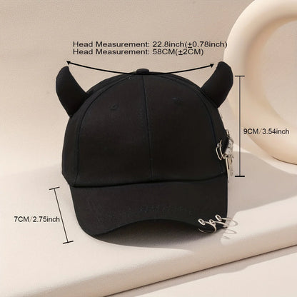 Personalized cow horn iron ring baseball cap versatile student curved brim duckbill cap for men and women street hip-hop